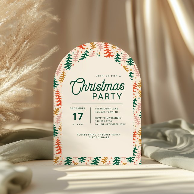 Invitación de arco de fiesta de árbol de Navidad r (Retro Christmas Tree Christmas party Arch invitation)