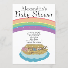 Invitación de Arco Iris Noé retro a Baby Shower