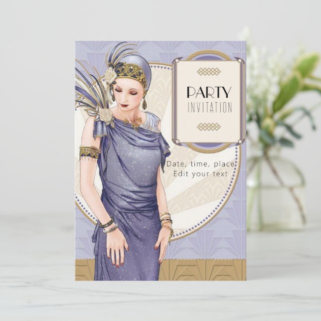 Invitación de Art Deco Party con tu texto (Anverso de pie)