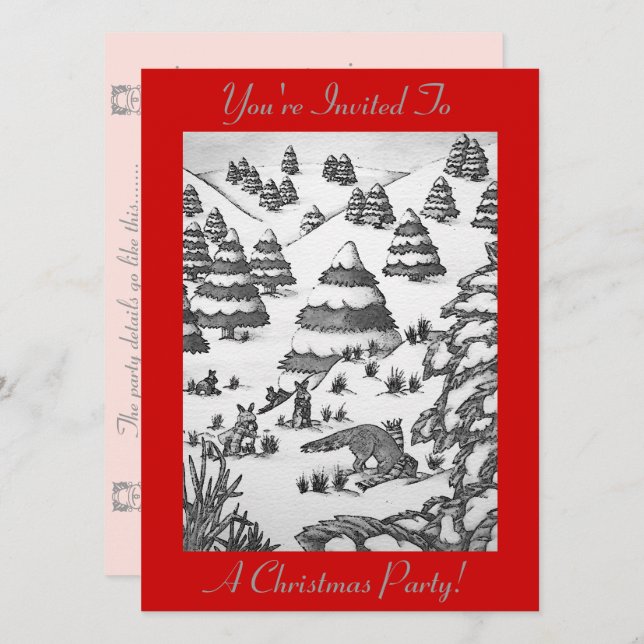 invitación de arte de la escena de nieve de zorro  (Anverso / Reverso)