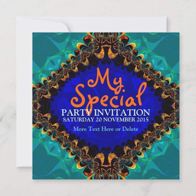 Invitación de Arte Fractal Batik Tie Dye (Anverso)