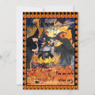 Invitación de arte original para fiesta de brujas