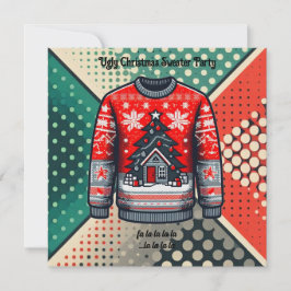 Invitación de arte pop con suéter feo de Navidad r