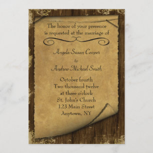 Invitación de aspecto de pergamino y madera