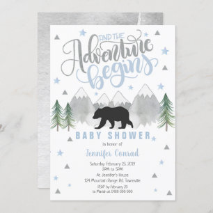 Invitación de aventura en Baby Shower, bebé oso ne
