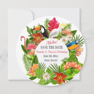 Invitación de aves y flores tropicales