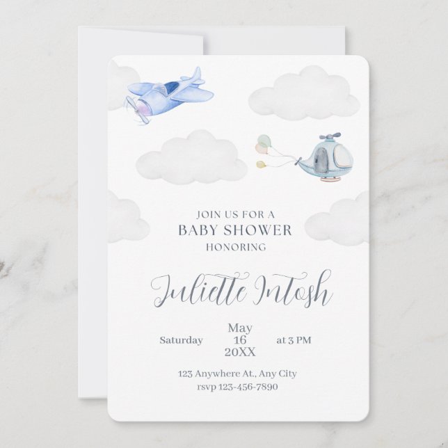 Invitación de avión para Baby Shower (Anverso)