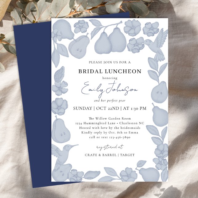 Invitación de Azul Polvoriento Perfecto para Almue (Bridal Luncheon Invite)