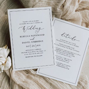 Invitación de B&W de Boda Minimalista todo en uno