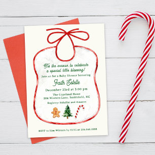 Invitación de babero para baby shower de Navidad e