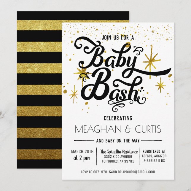 Invitación de Baby Bash | Negro, Blanco y Dorado (Anverso / Reverso)