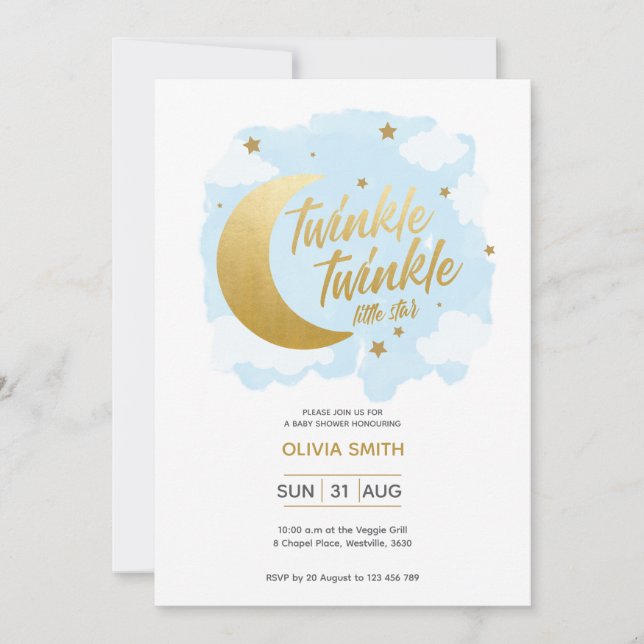 Invitación de Baby Boy Baby Shower con estrellas r (Anverso)