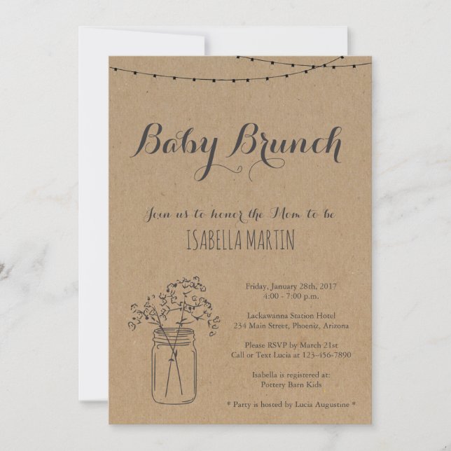 Invitación de Baby Brunch sobre el fondo de Kraft (Anverso)