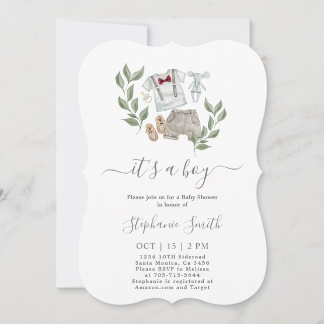 Invitación de Baby Clothes Baby Shower Boy (Anverso)