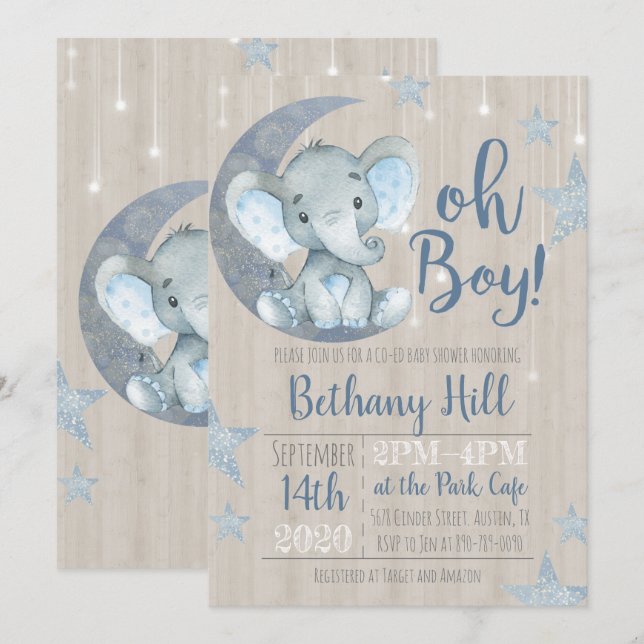 Invitación de Baby Elephant Baby Shower (Anverso / Reverso)