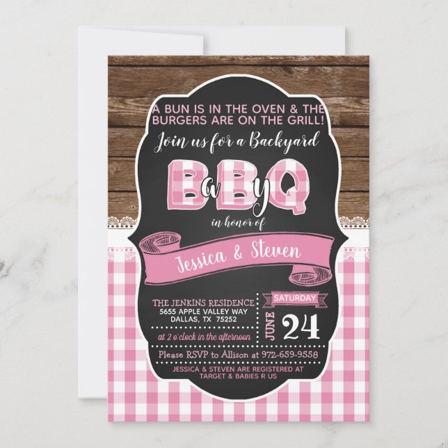 Invitación de Baby Q Baby Shower para Chica - Rosa (Anverso)