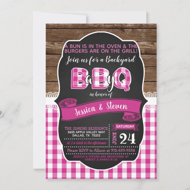 Invitación de Baby Q Baby Shower para Chica - Rosa (Anverso)