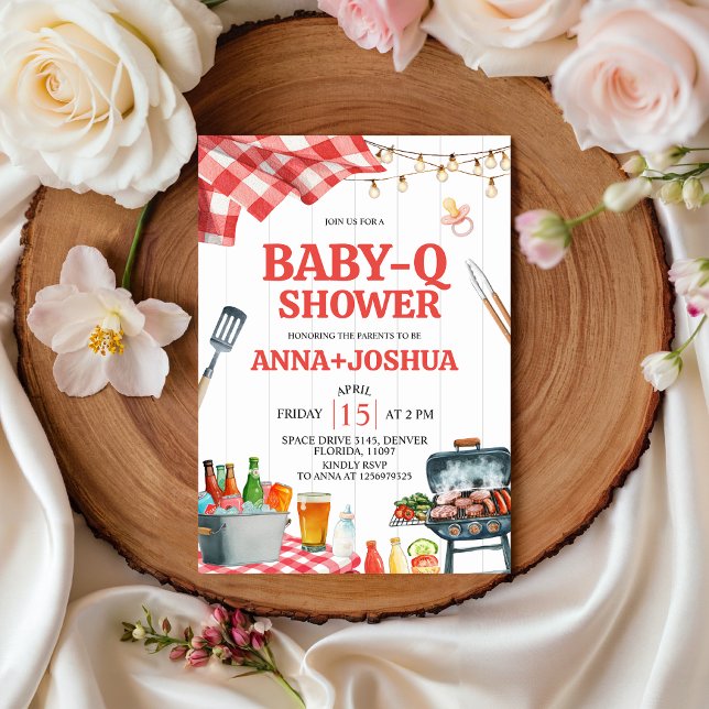 Invitación de Baby-Q Shower a cuadros rojos (Subido por el creador)