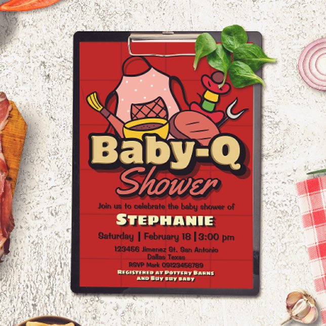 Invitación de Baby-Q Shower - Parrillada BBQ para  (Baby-Q Shower - Barbeque BBQ Grill Baby Shower Invitation)