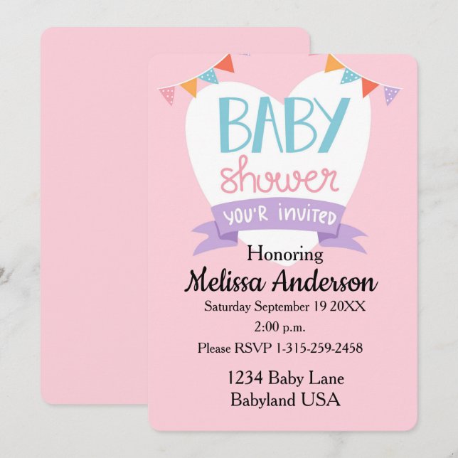 Invitación de Baby Shower (Anverso / Reverso)