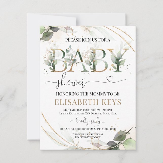 Invitación de Baby Shower (Anverso)