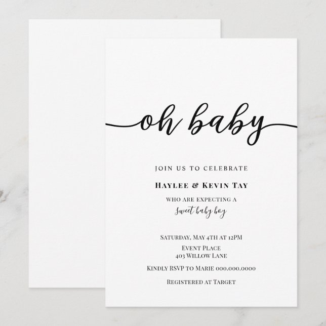 Invitación de Baby Shower (Anverso / Reverso)