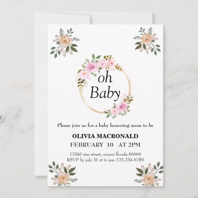 Invitación de Baby Shower (Anverso)