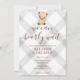 Invitación de baby shower 020 Fog Grey Teddy Bear