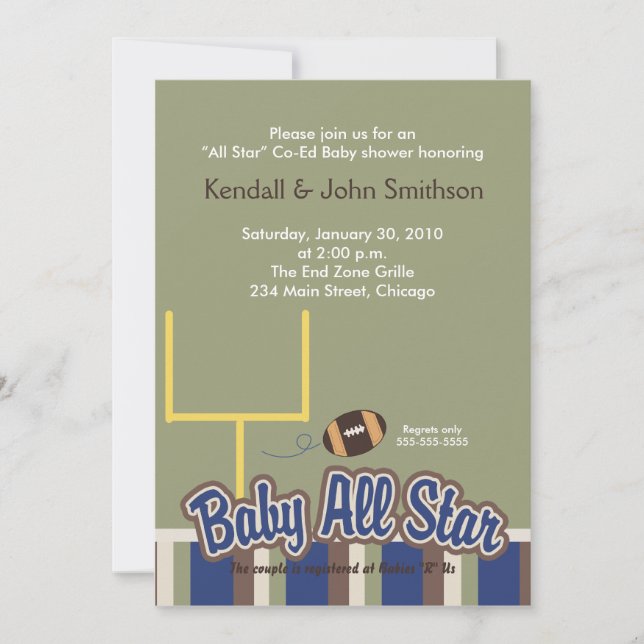 Invitación de Baby Shower #1 para bebé de FOOTBALL (Anverso)