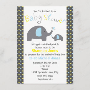 Invitación de Baby Shower 2 Elefantes de Lunares A