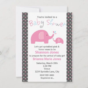 Invitación de Baby Shower 2 Elefantes Rosas Lunare