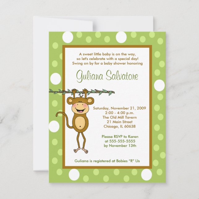 Invitación de Baby Shower 4x5 "Baby Monkey" (Anverso)