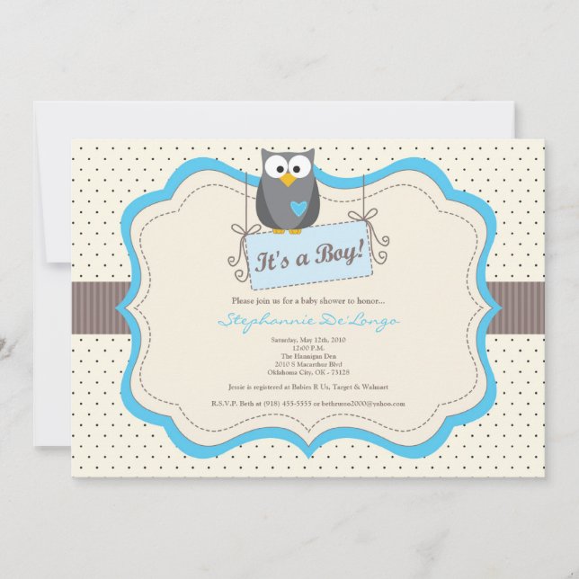 Invitación de Baby Shower 5x7 Blue Hoot Owl Woodla (Anverso)