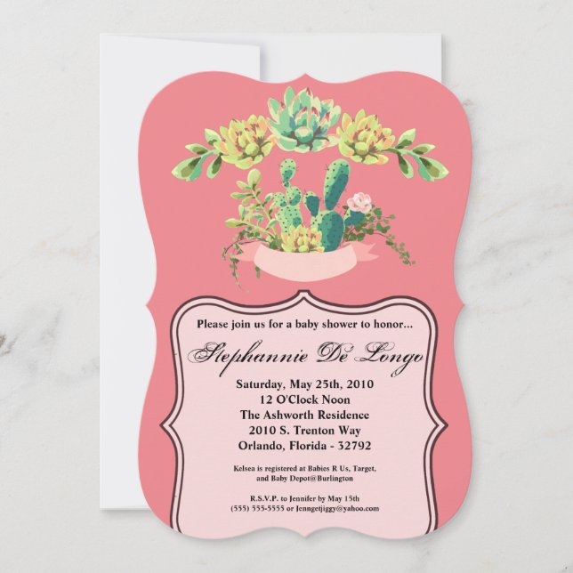 Invitación de Baby Shower 5x7 Bohemian Cactus Succ (Anverso)
