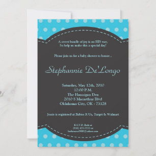 Invitación de Baby Shower 5x7 Boy Blue Polkadot Po