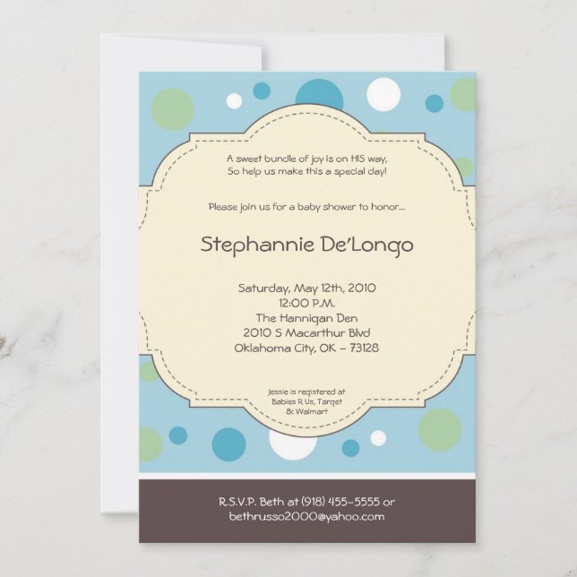 Invitación de Baby Shower 5x7 Boy Blue Polkadot Po (Anverso)