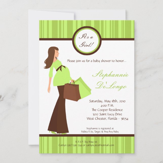 Invitación de Baby Shower 5x7 Green Modern Mod Mom (Anverso)