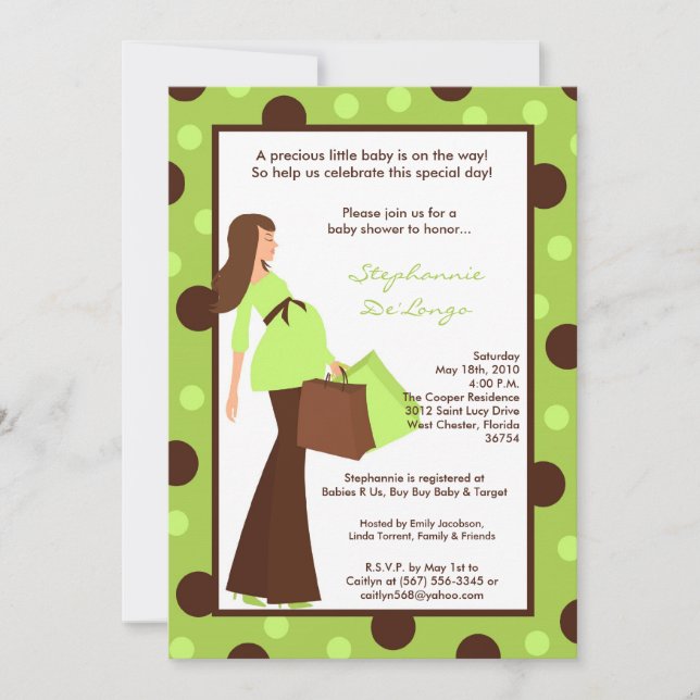 Invitación de Baby Shower 5x7 Green Modern Mod Mom (Anverso)