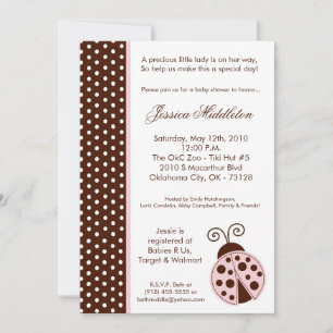Invitación de Baby Shower 5x7 Lady Bug Pink PolkaD