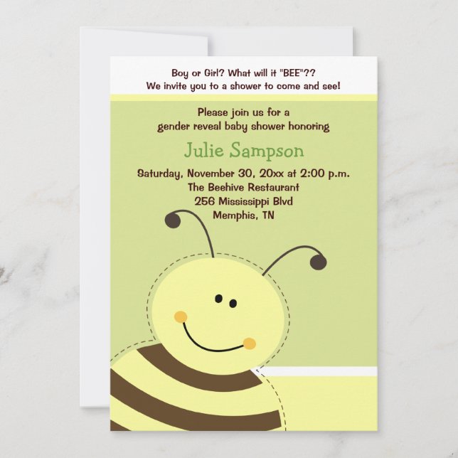 Invitación de Baby Shower 5x7 para revelar sexo de (Anverso)