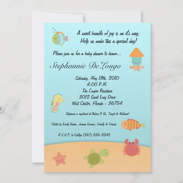 Invitación de Baby Shower 5x7 Sea Life Ocean Fish (Anverso)