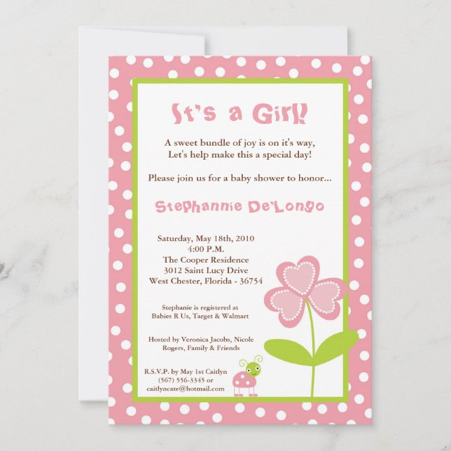 Invitación de Baby Shower 5x7 Spring Time Lady Bug (Anverso)