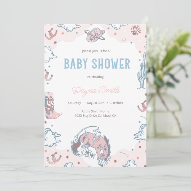 Invitación de Baby Shower a С chica rosada (Anverso de pie)