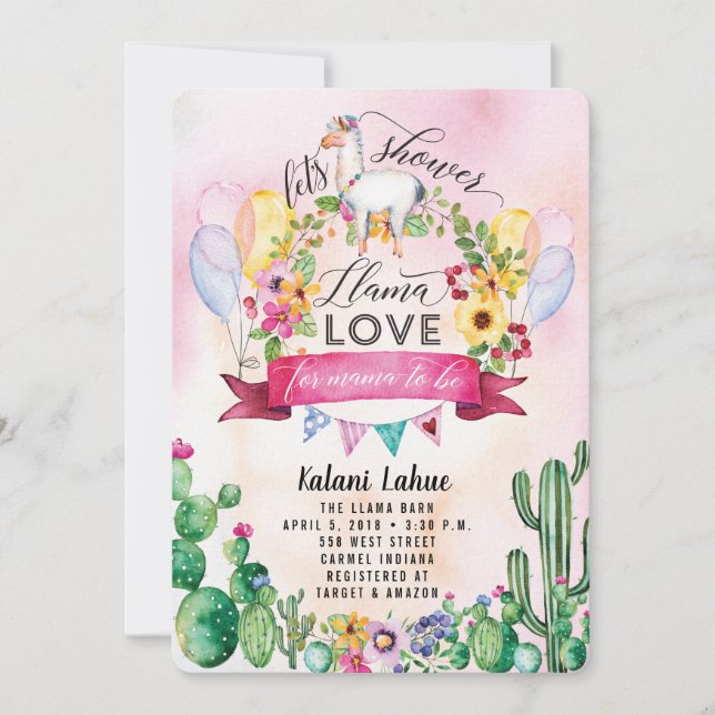 Invitación de Baby Shower a acuarela de Fiesta de  (Anverso)