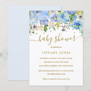 Invitación de Baby Shower a acuarela floral dorada