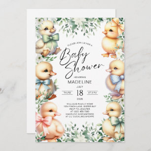 Invitación de Baby Shower a Adorable Duck Greenery