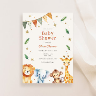 Invitación de Baby Shower a Adorable Jungle Animal