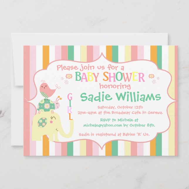 Invitación de Baby Shower a Alphabet Animals (Anverso)