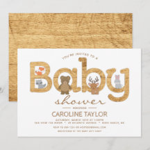 Invitación de Baby Shower a animales de bosque rús