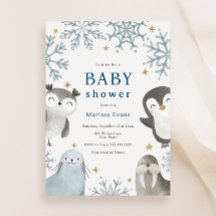 Invitación de Baby Shower a Animales de Invierno A